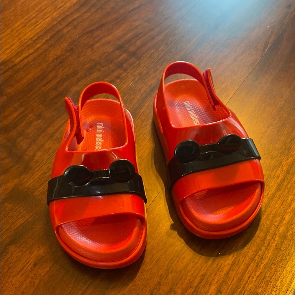 Mini Melissa Red and Black Minnie Mouse Sandals Sporty Slide-On